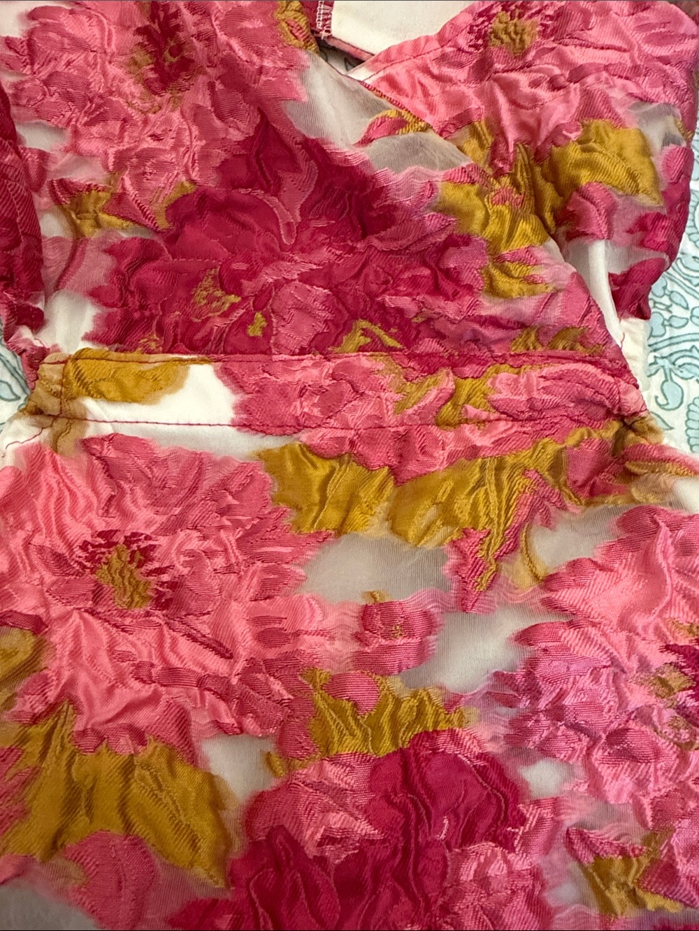 Hello Molly Pink Floral Jacquard Fabric Formal Dress US 6 M Puff Sleeves MINI - Picture 13 of 13